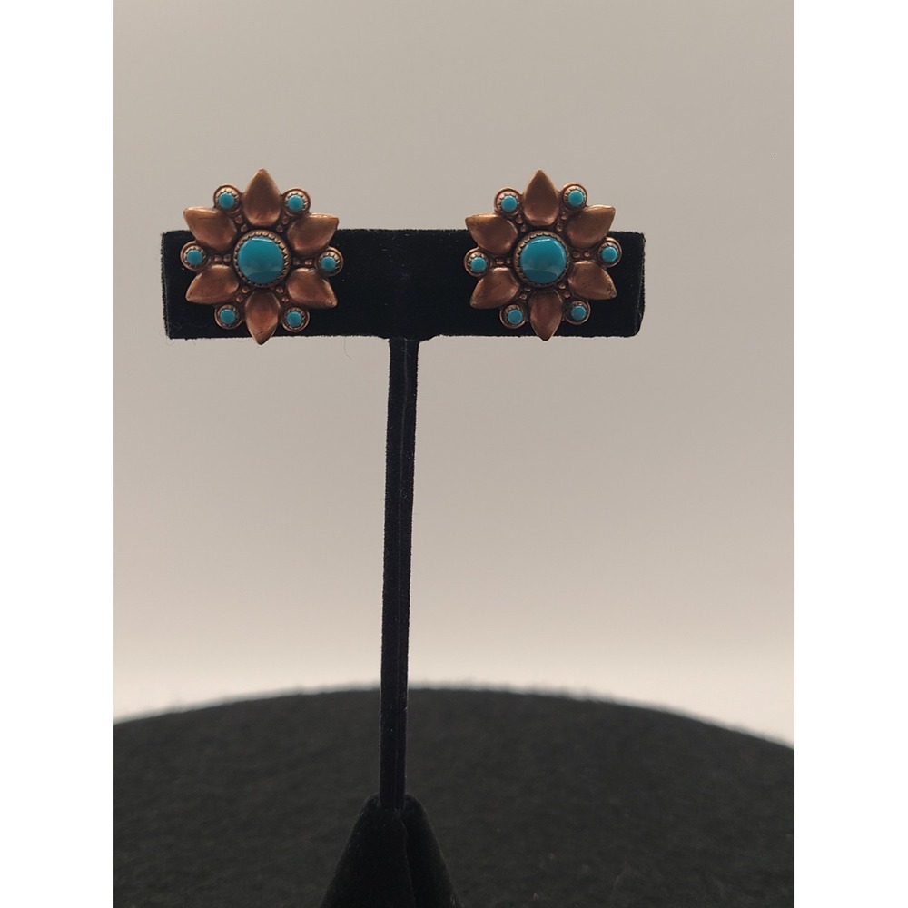 Bell Trading Copper And Faux Turquoise Earrings Clip On Southwest Native